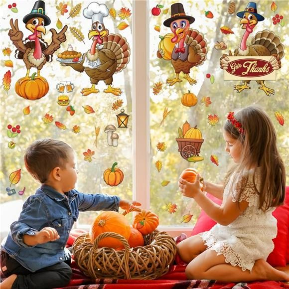Thanksgiving Window Clings Fall Decor, 6 Sheets Fall Window Decorations - Picture 2 of 7